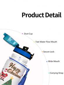 1pc 800ml/27oz Christmas Series Water Bottle, 3D Printing Technology, With Handle Strap For Easy Carrying, Suitable For Sports, Outdoor, Gym, Cycling, Camping, Great Christmas Gift - Multicolor - View 5