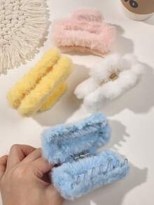 Set da 6 fermagli per capelli quadrati in peluche di colore caramella, accessori per capelli eleganti e minimalisti da usare tutti i giorni, adatti per l'autunno/inverno