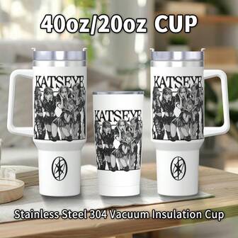 40oz/20oz KATSEYE Anime Tumbler - Hand-Drawn KPOP Style Cartoon Character, Stainless Steel Insulated Cup With Handle & Straw, Leak-Proof Lid For Hot/Cold Drinks (Coffee/Milk Tea/Smoothies), Durable Design For Office/Travel, Perfect Gift For KPOP Fans!