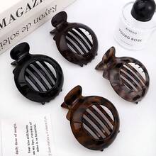 4pcs Matte & Glossy Leopard Print & Solid Color Round Hair Clips Set, Women Daily & Occasion Bun, Half-Up Hairstyle Essential Hair Accessories, Fitting Head Shape Design, Minimalist Retro Niche Hair Clips