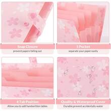 New  Expanding File Folder With 5 Pockets, Accordion File Organizer,Portable Receipt Paper Documents Organizer,Letter Size Filing Folder School Office Supplies,Pink - Sakura Pink - View 3