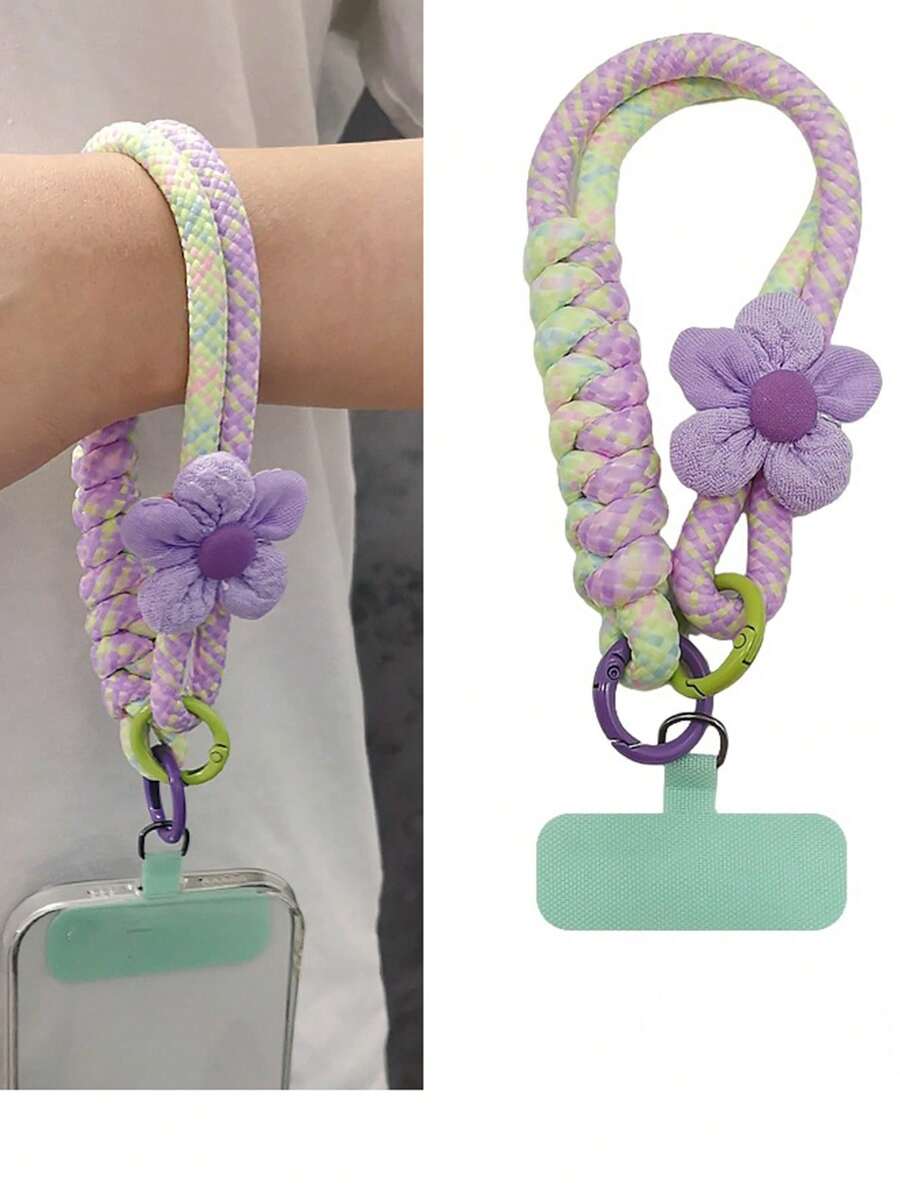 Cordón para teléfono con diseño floral, cuerda trenzada corta para muñeca, durable y adecuado para exteriores, viajes y senderismo en verano