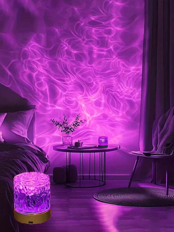 16-Color LED Night Light Christmas Festival Decoration With Remote Control - Artistic Decorative Water Ripple Projection Light, USB-Powered Electronic Light, Suitable For Home And Bedroom Decoration, Purple Ambient Lighting
