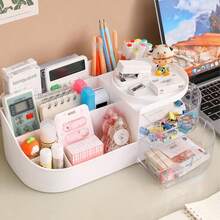 Kosmetikaufbewahrungsbox mit Schubladen, Make-up Organizer Schminktisch Aufbewahrungsregal, mit Lippenstift, Pinsel, Lidschatten und Schminktisch (Beige - Weiß)