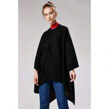 Women's Warm Shawl Wrap Cape Winter Cardigan Sweaters Open Front Poncho - A2-黑色 - 查看 3