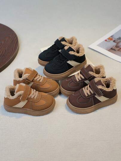 1 Pair 2025 Winter New Baby Sports Shoes, Children's Shoes, Non-Slip Soft Bottom Thick Warm Toddler Shoes, Boys & Girls Thickened Plush Sports Shoes