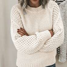 Women's Elegant Comfortable Knit Crew Neck Sweater, Casual Long-Sleeve Sweater For Autumn And Winter,For Everyday Wear / Daily Wear - Apricot - View 8
