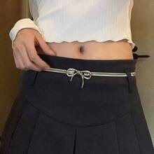 Solid Color Bow Decor Stainless Steel Waist Chain, All Season
