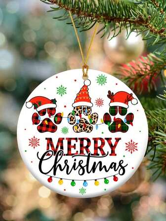 1개 귀여운 모자 표범 격자 무늬 애완견 발자국 아크릴 라운드 장식품, 트리 매달이 장식, 창문 벽난로 정원 장식, 선물, 홈 데코, 룸 데코, 벽 데코 크리스마스 장식 크리스마스