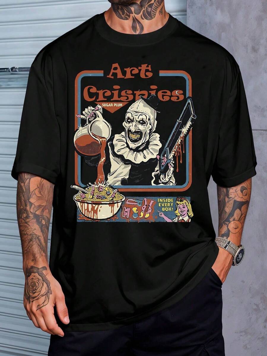 Horror Movie T-Shirt Gore Slasher Terrifier Killer Clown ART Retro Unisex Men Women 100% Cotton Top Premium Streetwear Launch Immediate Shipping Various Colors!! Plus Size - màu đen - Xem 1
