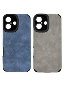 简约奢华仿皮纹理纯色材质，含2个天使眼贴纸，防摔手机壳，兼容，镜头保护，奢华灰，简约蓝，纯色，奢华仿皮纹理手机壳，兼容 16、16 Pro Max、16 Pro、16 Plus，春季派对礼物 - 彩色 - 查看 44