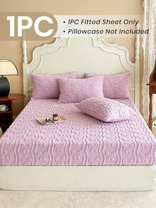 1 buc Cearșaf cu montare din tafta, Cearșaf de pat, Lenjerie de pat, Cearșafuri cu montare, Husă de saltea în culoare uni, Protecție de saltea caldă și moale, Cearșafuri prietenoase cu pielea, Husă de pat îngroșată pentru toamnă și iarnă, Cearșaf de jos cu montare din material modern pentru dormitor, Pentru Queen King Twin Full Size fără față de pernă, Cadouri de lenjerie de pat, - Violet - Vizualizare 3