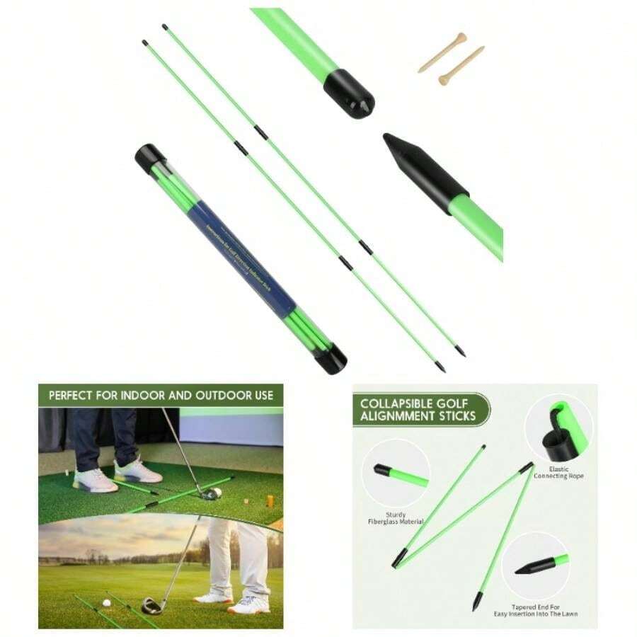 2 Pack Alignment Sticks And 48u201D Foldable Training Rods, Lightweight Fiberglass Training Aid Alignment, Swing Posture Correction, Portable With Storage Tube - Initial - View 1