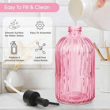 Stripe Glass Soap Dispenser With Black Plastic Pump, 400ml Liquid Hand Soap Dispenser, Rustproof Pump For Kitchen & Bathroom, Great For Lotions, Essential Oil, Liquid Soaps-Pink - Pink - View 4