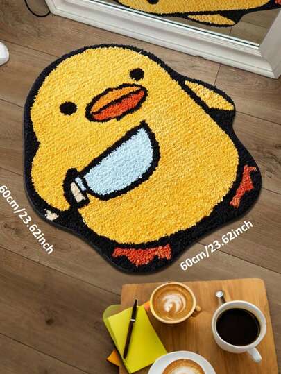 Cute Cartoon Small Yellow Duck Plush Soft Comfortable Rug, High Density Faux Cashmere, Suitable For Bedroom, Living Room, Dining Room, Study, Children's Room, Gaming Room, Available In Large And Small Sizes, Easy To Clean