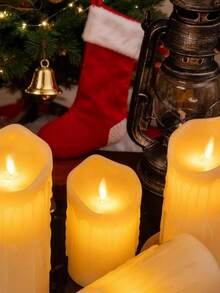 1pc Realistic Flowing Wax Texture Electronic Candle, Vintage Warm Yellow Cylindrical With Wax Drip Details, Atmosphere Lighting LED Candle Lamp, Suitable For Romantic Dates, Holiday Decor - Beige - View 5