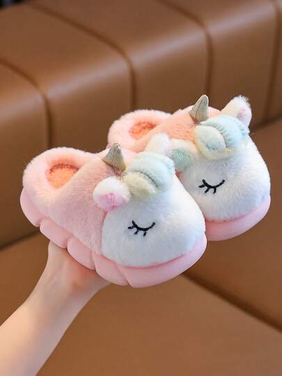 Pantuflas de peluche para niñas, pantuflas de princesa para el hogar y interior para niños pequeños, para otoño/invierno