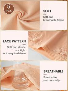 MEIYATING 5 件高腰塑身女士内裤，蕾丝边柔软透气棉质三角裤 - 彩色 - 查看 5