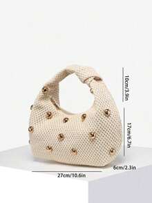 1pc Women's Vintage Simple Casual Angola Red Suede Leopard Print Bohemian Hippie Hollow Crochet Ocean Shell Faux Leather Shoulder/Underarm Baguette Bag, Suitable For Going Out, Dating, Commuting, Perfectly Matching With Fall Outfits Women - 杏色 - 查看 7
