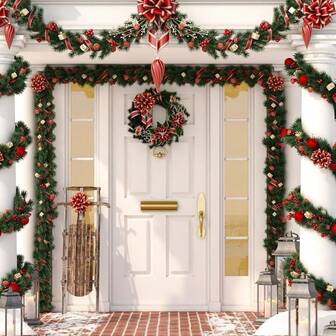 2/5/10米圣诞扭花环，人造藤蔓软绿植物装饰，用于派对婚礼用品圣诞花环，人造绿植物带雪花环，用于壁炉架楼梯圣诞节装饰