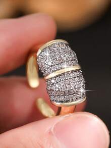 1pc Fantasy Geometric Cubic Zirconia Engagement Rings For Women Hallow Round Cross Copper CZ Wedding Ring For Daily Decoration Anniversary Party Jewelry Gift