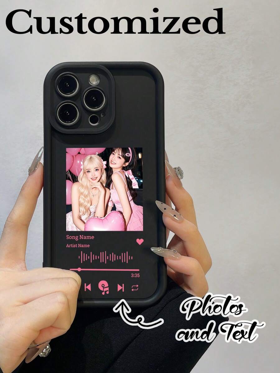 1个定制手机壳，带音乐播放器，可印照片和文字名称，透明减震气垫，兼容 17 Air 16 15 14 13 12 11 Pro Max，Galaxy S25 24 23 Ultra FE A55 54 35，2025手机壳，国际版，非国内版 - 黑色 - 查看 1