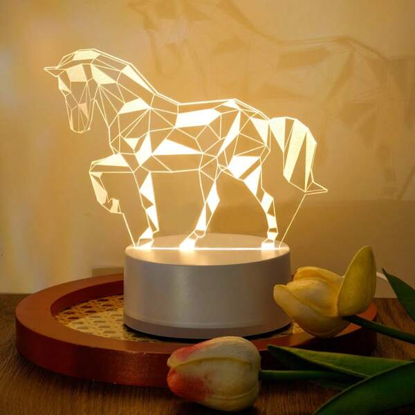 1 قطعة إضاءة ليلية ثلاثية الأبعاد بتصميم هندسي حديث على شكل حصان، تعمل بالطاقة عبر منفذ USB، مصباح نوم ناعم، مناسب لغرفة النوم والسرير والديكور المنزلي، هدية رائعة للشكر والميلاد والعودة للمدرسة والأعياد