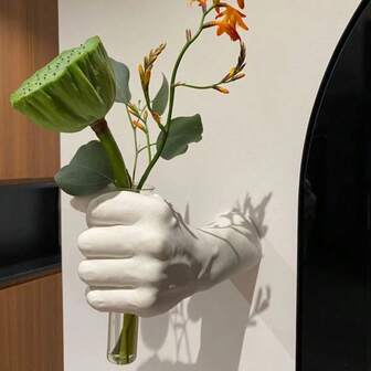 1 pieza Jarrón de pared de resina con diseño geométrico contemporáneo | Diseño de sujeción manual, montado en la pared, soporte para flores para decoración moderna del hogar y hotel, sin necesidad de electricidad, jarrón de flores para decoración de habitaciones, accesorios de decoración de hotel, decoración floral artística, jarrón de vidrio para decoración del hogar