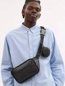 Coach Elias 29 Men's Signature Print Coated Canvas Large Black Waist Pack Ideal Gift For Boyfriend
