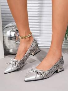 Plus Size Women's Fashion Leopard Print Bow Decor Slip-On Elegant Comfortable Flats