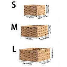 1pc/3pcs Desktop Storage Box, Handmade Rattan Woven Organizer Tray For Cosmetics, Keys, Snacks, Home Living Room, Bedroom, Study, Office, S/M/L Sizes Available,For Back To School - Khaki - View 12