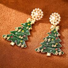 2 piezas Pendientes de árbol de Navidad lindos para mujeres, pendientes de estrella de Navidad de moda, regalo de joyería brillante para familiares y amigos