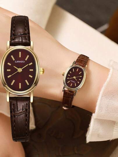 LI Piece Vintage, Elegante Oval Case, PU Belt Watch, Elegant, Delicate, Lovely Small Dial Rhinestone Perfect Everyday Wear, Birthday s, Parties, Holiday Gatherings, As The Ideal Yourself Or Friends view 2