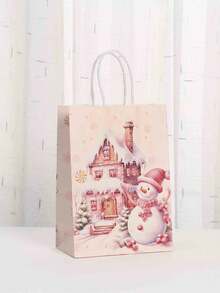24 bolsas de regalo de Navidad rosas con estampados de Papá Noel y renos - Bolsas de papel kraft, adecuadas para regalos navideños, recuerdos de fiesta y compras - Excelentes para celebraciones de cumpleaños y manualidades