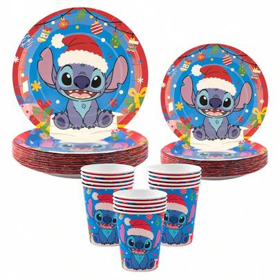 Christmas Stitch Themed Party Supplies, 7/9 Inch Disposable Paper Plates & Cups Party Decorations, Disposable Plates & Cups, Party Decorations, Birthday Party, Celebration Decorations, Gift