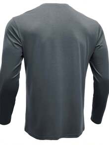 Plus Size Men's Casual Henley Long Sleeve T-Shirt, Spring/Autumn - Dark Grey - View 5