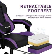 Gaming Chair With Massage,Ergonomic PC Gaming Chair With Footrest Comfortable Headrest And Lumbar Support, High Back, 300LBS () - Đen tím - Xem 7