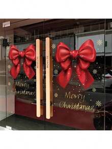 1pc/2pcs Christmas Holiday Decoration Shop Window Glass Door Static Cling Sticker Merry Bow Decal Home Decor Christmas Decorations Room Decor