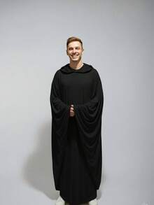 Disfraz de Halloween para adultos con capucha negra para hombre capa larga traje de hechicero para cosplay - Negro - Ver 10
