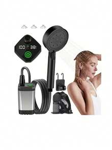 2025新款便携式露营淋浴器，[持久耐用] Spopal 2000*3mAh 可充电露营淋浴器，带智能LED显示屏，IPX7防水户外露营泵，适用于徒步旅行、旅行、汽车、宠物