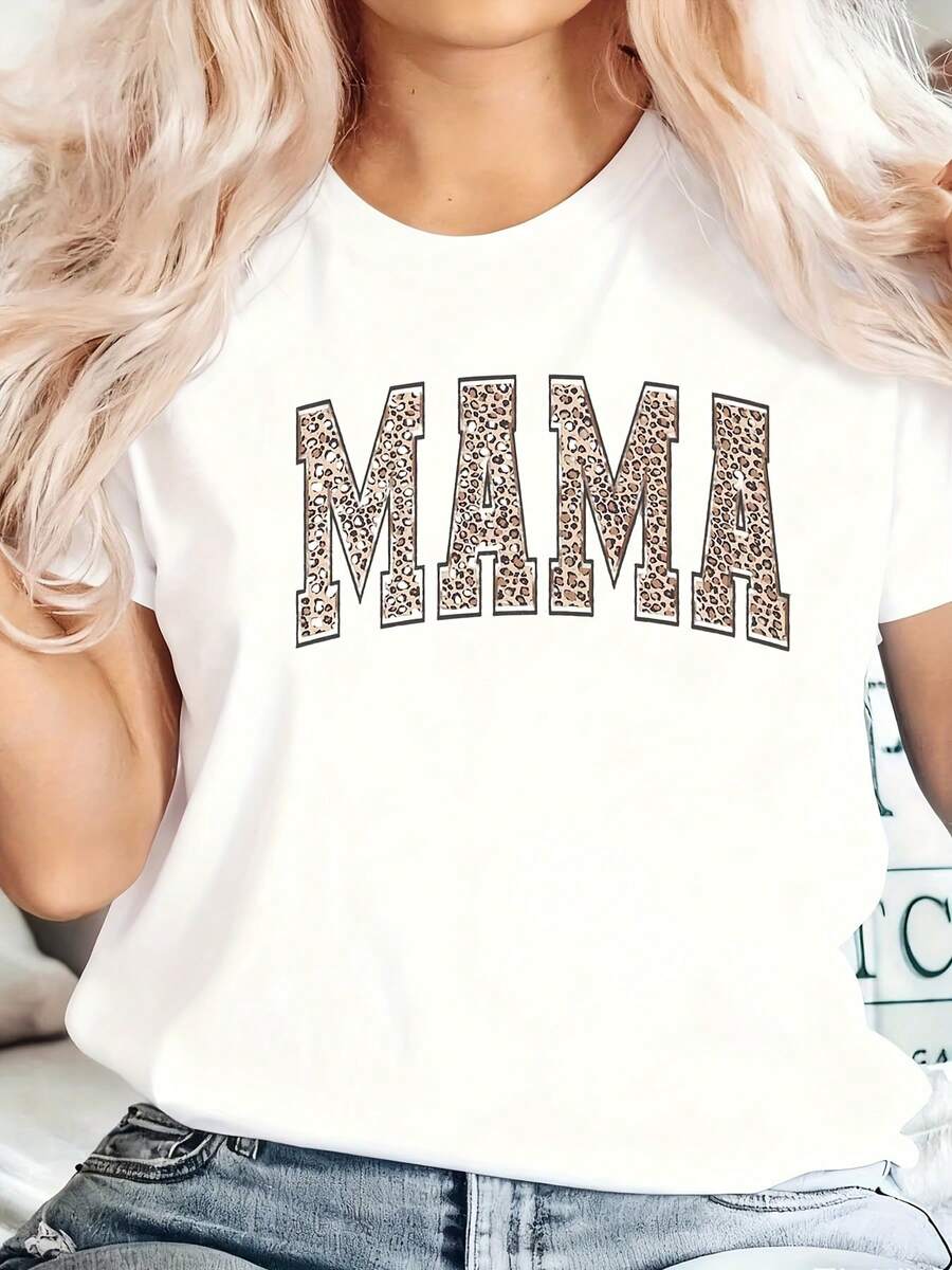 Comfort Leopard Mama Shirt, Mothers Day Gift, Mom Shirt, Retro Mama Shirt, Gift For Mom, Mama Shirt, Leopard Mama T-Shirt - 白色 - 查看 1