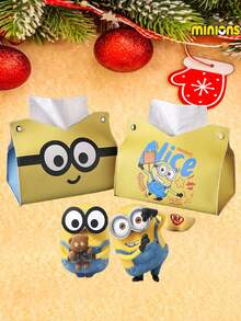 Minions Minions 1pc Medium Capacity Creative Shape Thick Plastic Material Minions Cartoon Tissue Box Yellow Pattern Rectangular Double-Sided Printing Decorative Storage Box Suitable For Desktop Living Room Bedroom Restaurant Office Festive Gift