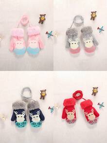 婴儿圣诞可爱小驯鹿冬季手套（0-3岁） - 双层保暖内衬，加厚针织，适合户外寒冷天气 - 彩色 - 查看 1