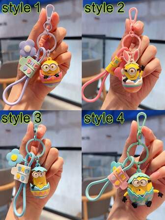  1pc Minions Theme Stuart+Bob+Kevin Plush Keychain, Cute Couple Backpack Pendant, Fashion Creative Keychain Accessory, Car Hanging Decor, Suitable For Home Decor, Holiday Gifts, Halloween And Christmas