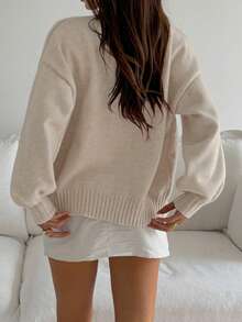 Cardigan tricotat casual pentru femei, culoare solidă, cu umeri căzuți, mâneci lungi, nasturi în față, potrivit pentru toamnă