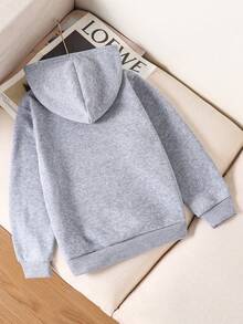 Áo nỉ trùm đầu dài tay màu trơn thường ngày cho bé gái, lót nhiệt, thu/đông - Xám - Xem 2