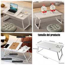 Mesa de Noche Plegable, Mesa de sof para porttil con portavasos, Mesa porttil para porttil y Ranura de inclinacin Ajustable en 5 Niveles para Comer, entretenerse, estudiar y Trabajar - Blanco cálido - Ver 1