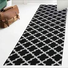 Rubberized Jacquard Runner Rug 2.00x0.65 Geometric For Bedroom, Living Room, Office Or Kitchen, Non-Slip Promotion - Blanco y Negro - Ver 1
