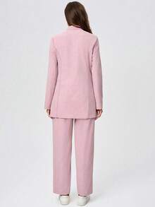 بدلة بنطلون ذات طوق عالي وجيوب متعددة وسحاب أكمام طويلة، بتصميم أنيق وأنيق لزي العمل للنساء، مناسبة للتمريض والعيادات الطبية ومراكز الأمومة، طقم مكون من قطعتين - وردي - مشاهدة 2