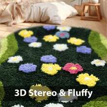 1 Peça Tapete de Banheiro de Musgo Floral 3D, Tapete Felpudo Absorvente, Tapete Antiderrapante para Sala de Estar, Quarto, Varanda, Lavável em Máquina, Retangular, 1600 GSM, 2,5 cm de Espessura, Poliéster, Revestimento Não Tecido, Decoração Felpuda e Fofa de Inverno